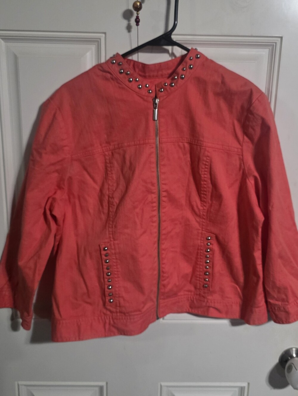 Lark Lane Coral Stud-Trim Zip Front Jacket Size 16